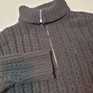 Aerie Womens‎ Cable Car Quarter Zip Sweater Size Xl Black